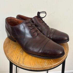 Wolf &‎ Shepherd Mens 10.5 Oxford Dark Brown Leather Classic Cap Toe Dress Shoes